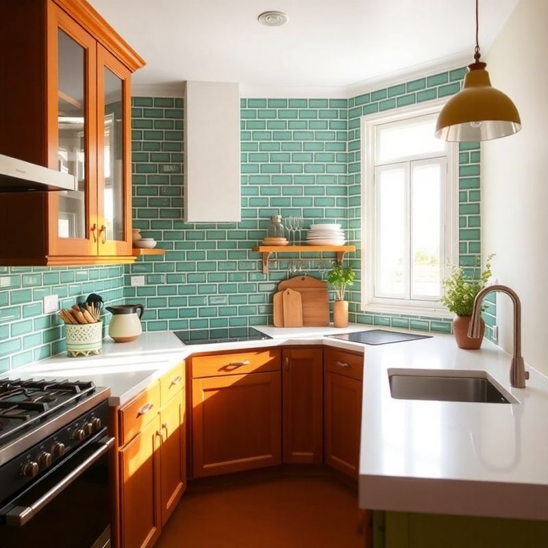 Cocina reformada en Sevilla con azulejos verdes emerald y encimera de cuarzo blanco