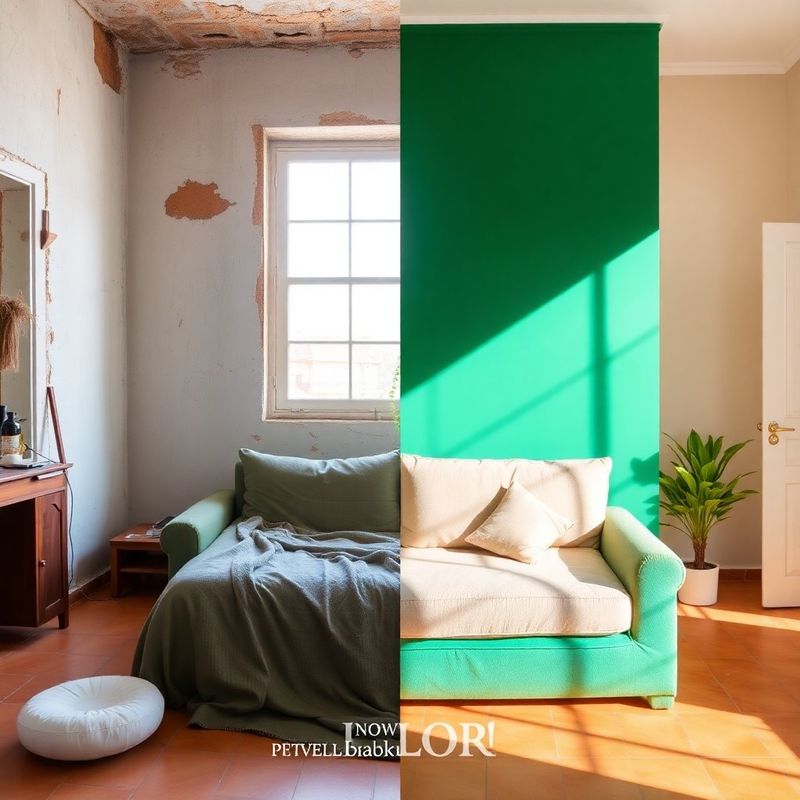 Piso en Sevilla durante una reforma integral, con muros a la vista y acabados nuevos en color verde emerald