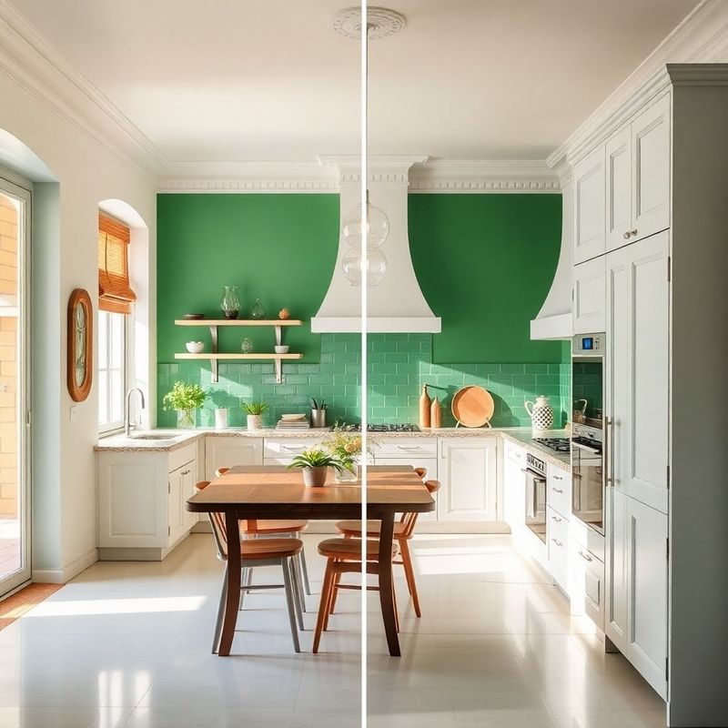 Cocina reformada en Sevilla con paleta emerald-fresh y luz natural
